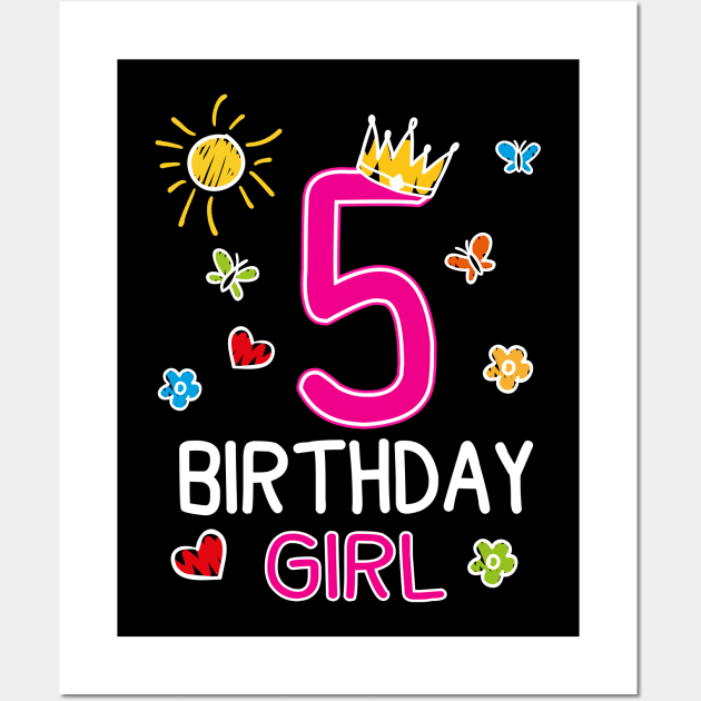 Kids 5th Birthday Girl Crown Princess Wall Art by printedartings